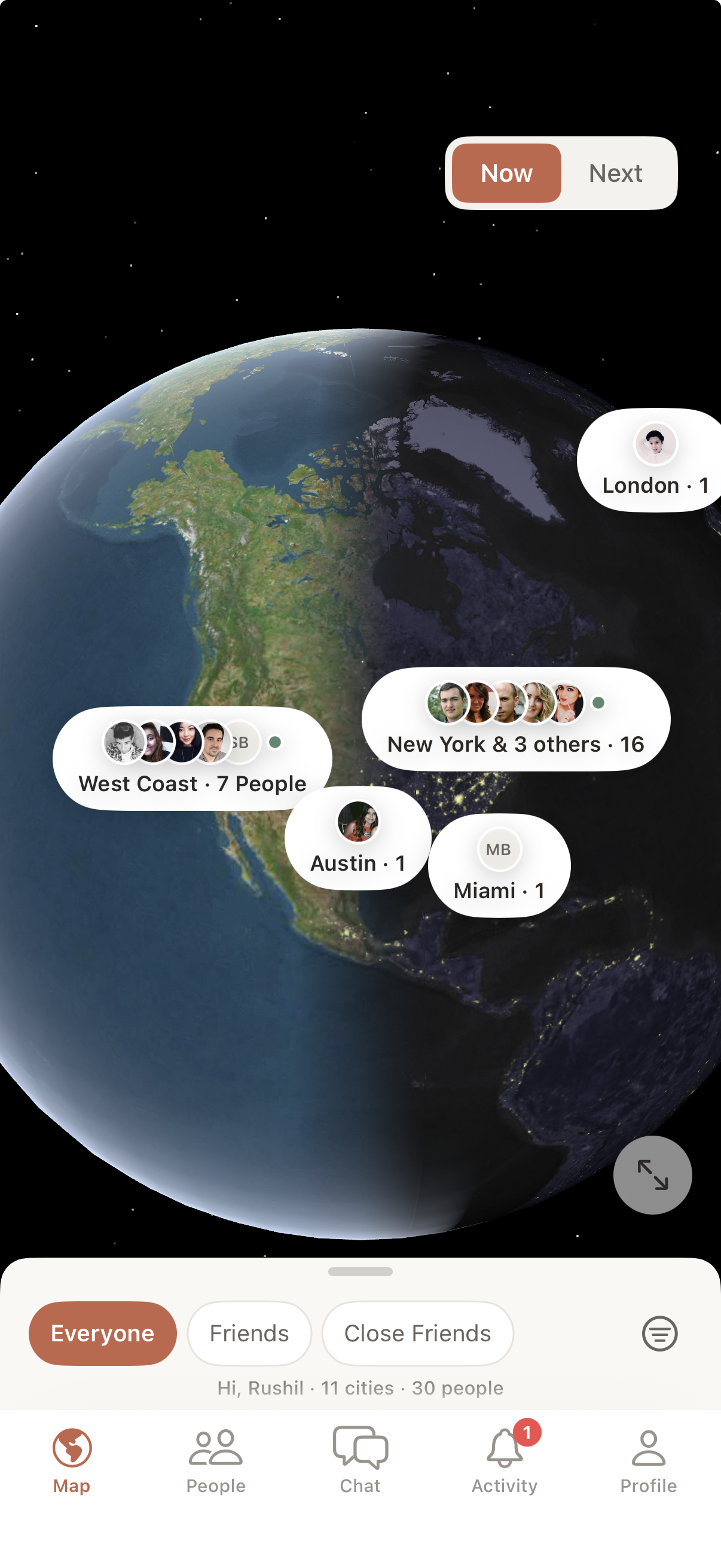 HiAgain map showing classmates across cities